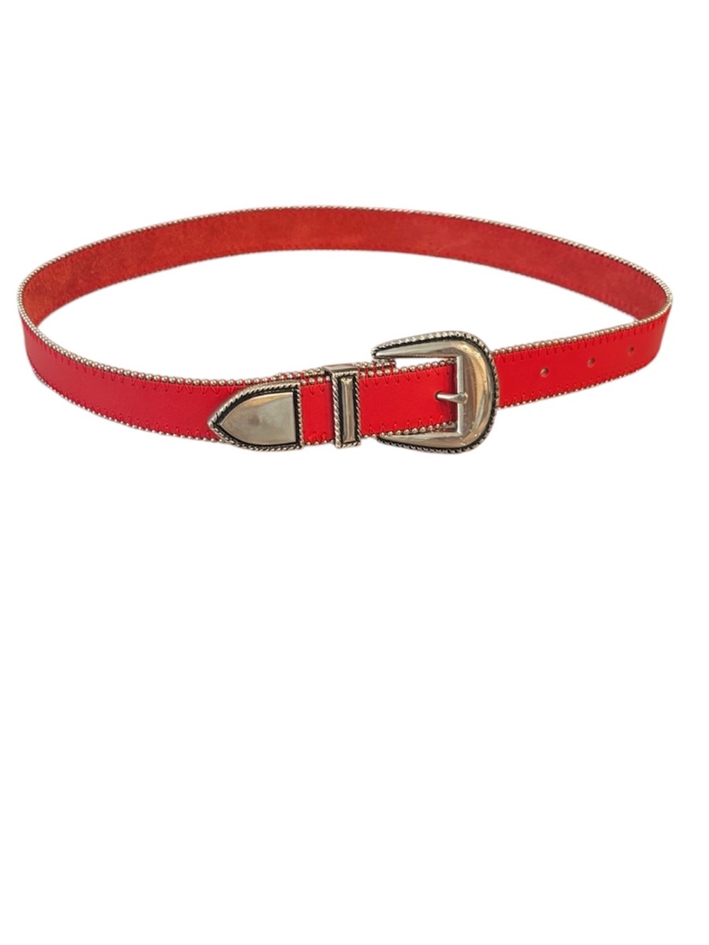 ID Genuine Leather Red and Silver Belt